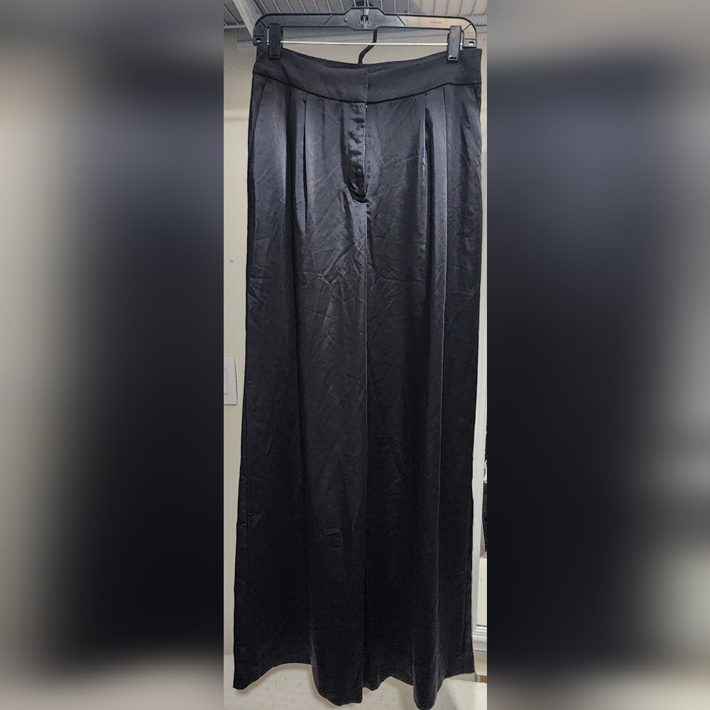 Express Stylist High Waisted Pleated Wide Leg Satin Pant